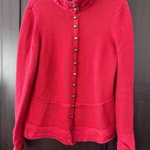 Women’s Raspberry-Red Button Front Knit Cardigan